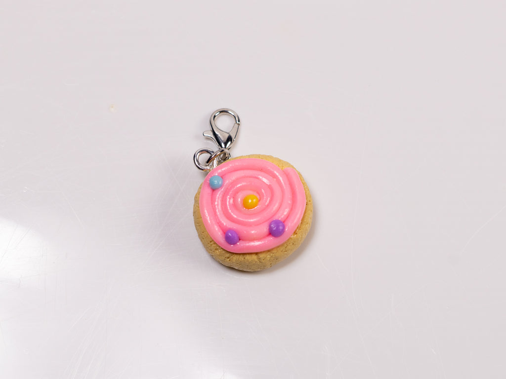 Miniature handmade pink sugar cookie clay charm