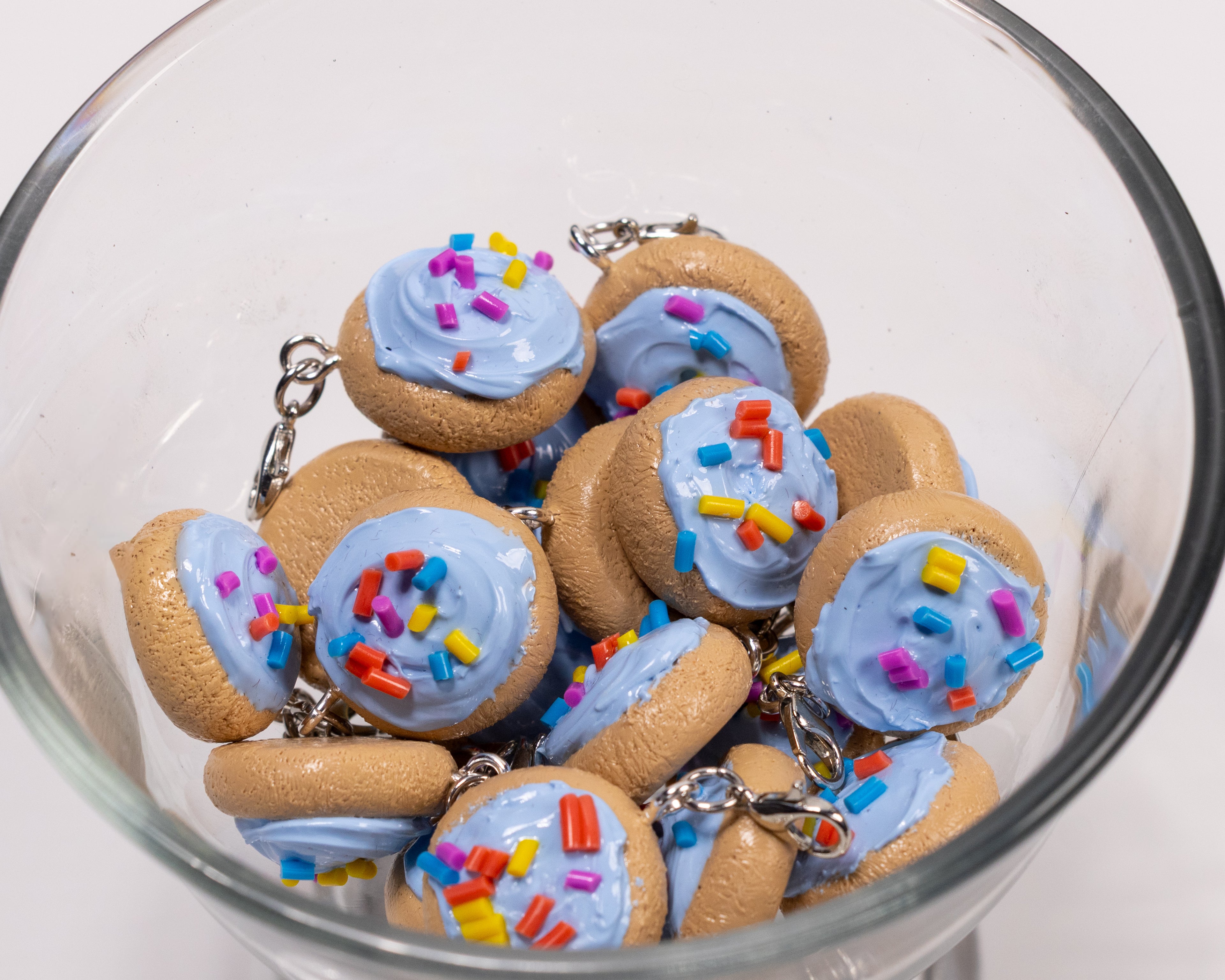 Miniature handmade blue sugar cookie clay charm