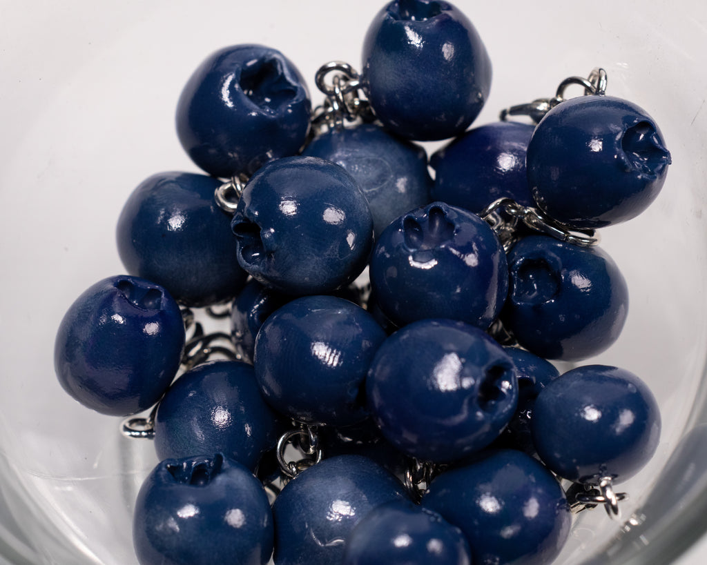 Miniature handmade blueberry clay charm