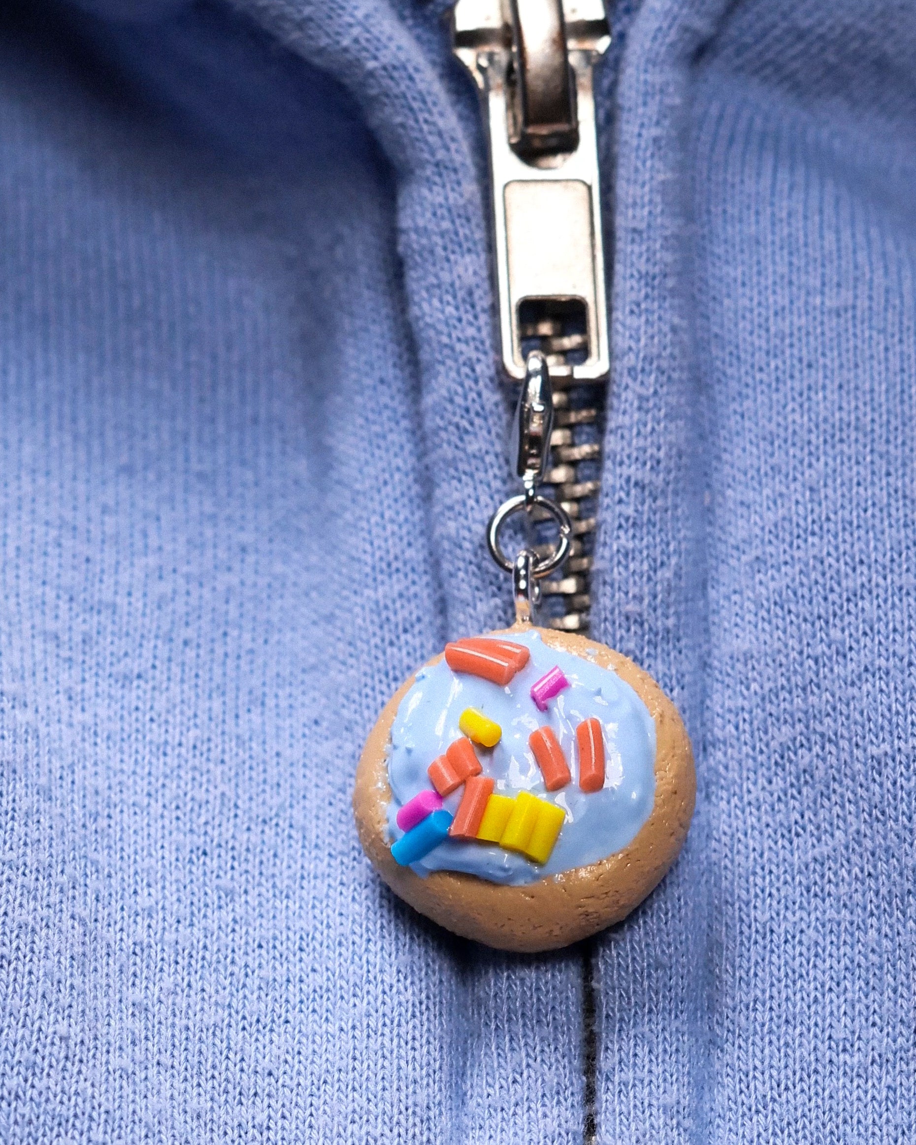 Miniature handmade blue sugar cookie clay charm