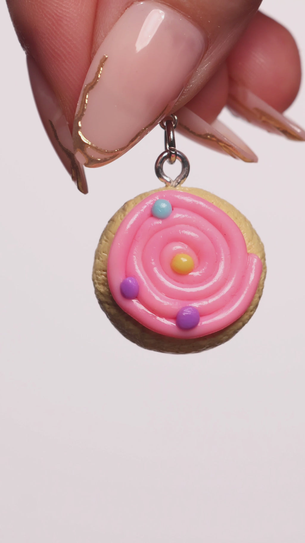 Miniature handmade pink sugar cookie clay charm